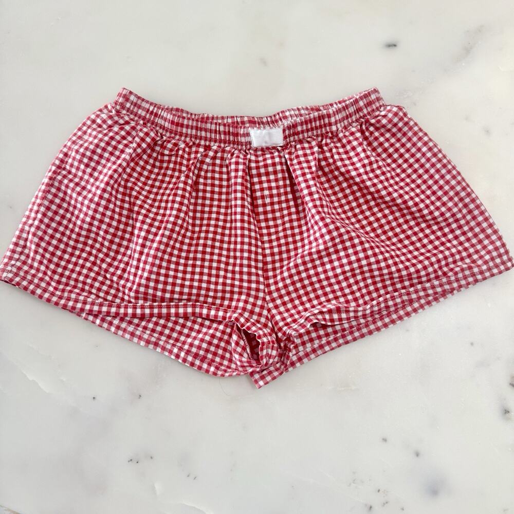 Red White Gingham Plaid Boxer Shorts Women’s L Lounge Pajama Coquette Pinterest